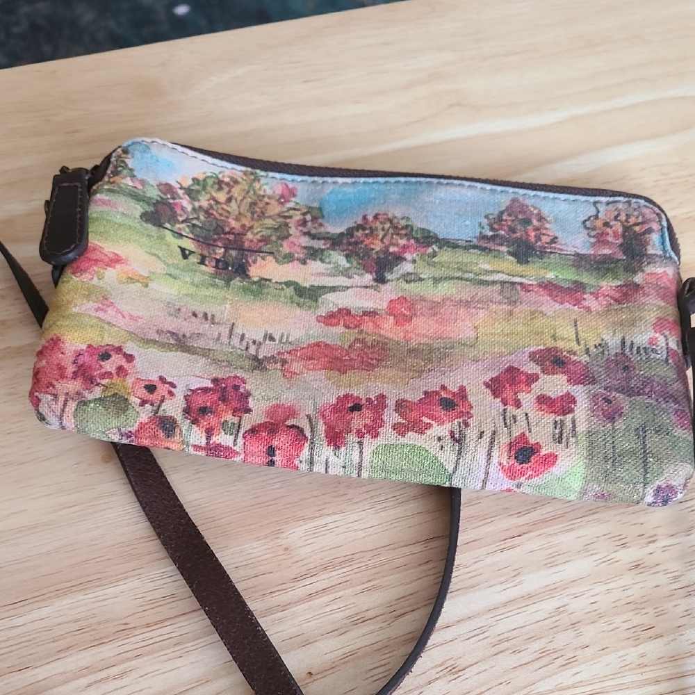 Vida Floral Watercolor Crossbody Bag with Leather Strap